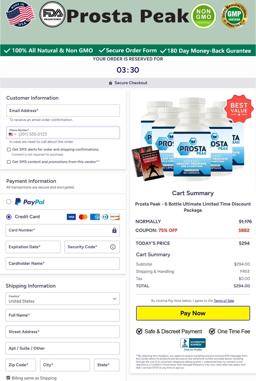Prosta Peak secure checkout page preview